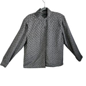 Worthington Women's 14 Long Sleeve Button Up Diamond Medallion Print Black Gray